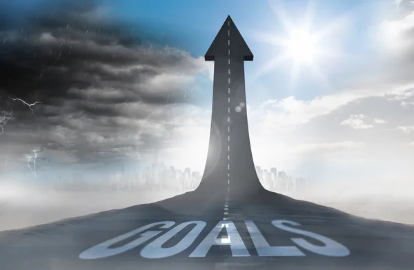 Goals against road turning into arrow — Stock Photo, Image