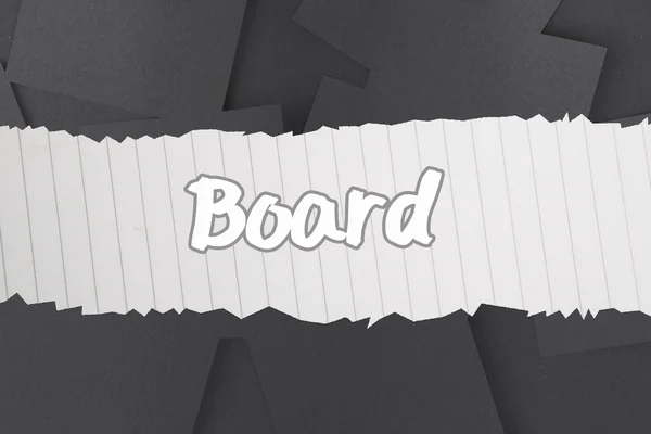 Board against digitally generated grey paper strewn — Stock Photo, Image