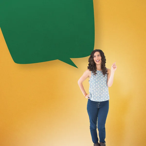 Brunette posing with speech bubble — Stock Photo, Image