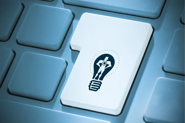 Composite image of idea and innovation graphic on enter key — Stock Photo, Image