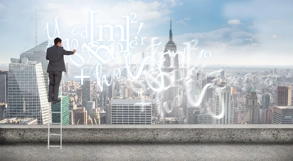 Businessman standing on ladder — Stock Photo, Image