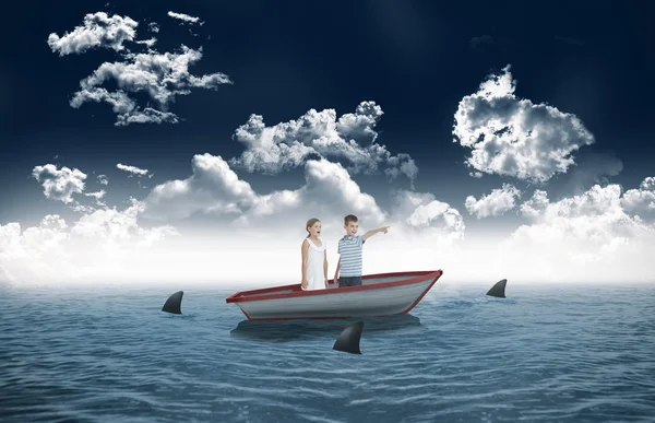 Woman carrying pile of books in sailboat — Stock Photo, Image