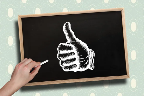 Hand drawing thumbs up with chalk — Stock Photo, Image