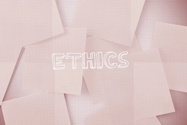 Ethics against white paper strewn over grid — Stock Photo, Image