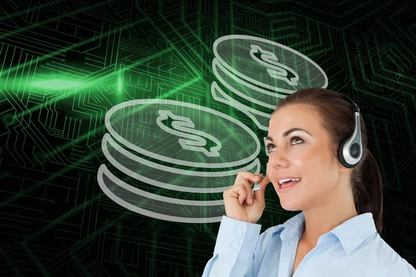 Coins and call centre worker — Stock Photo, Image