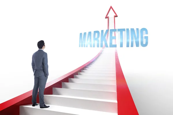 Marketing against red arrow with steps graphic — Stock Photo, Image