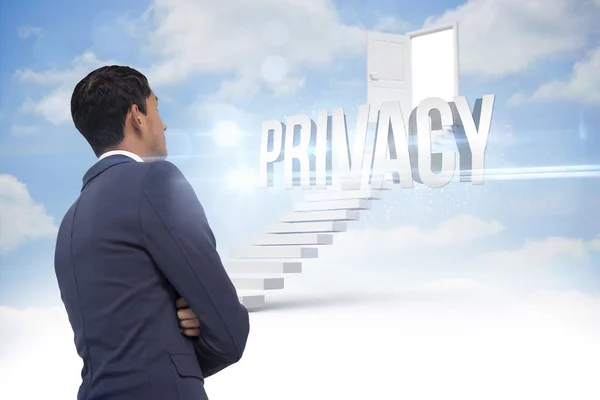 Privacy against steps leading to open door in the sky — Stock Photo, Image