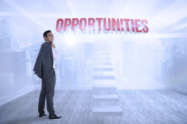 Opportunities against city scene in a room — Stock Photo, Image