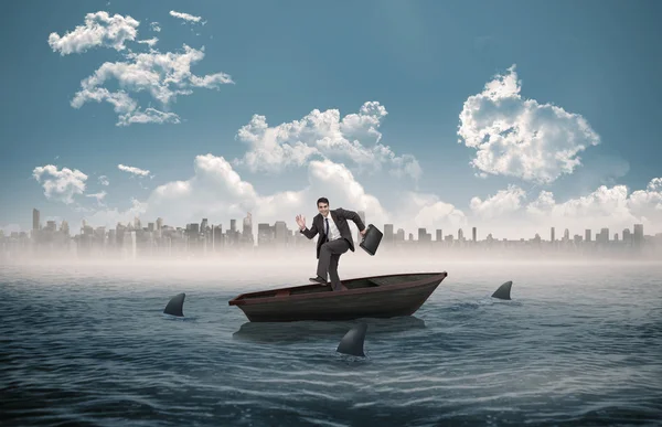 Gelukkig zakenman in een zeilboot — Stockfoto