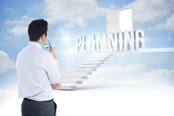 Planning against steps leading to open door in the sky — Stock Photo, Image