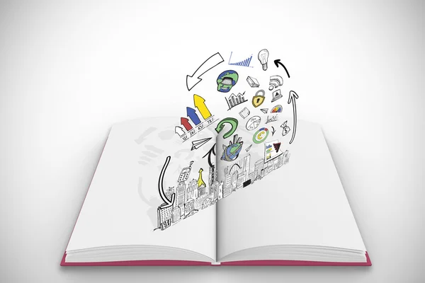 Data analysis doodles on open book — Stock Photo, Image