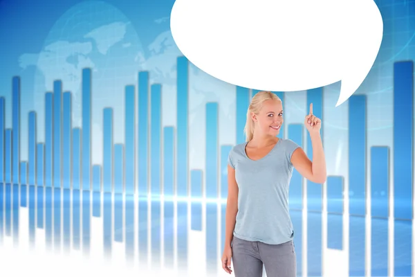 Woman pointing with speech bubble — Stock Photo, Image