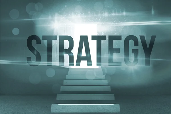 Strategy against steps leading to open door showing light — Stock Photo, Image