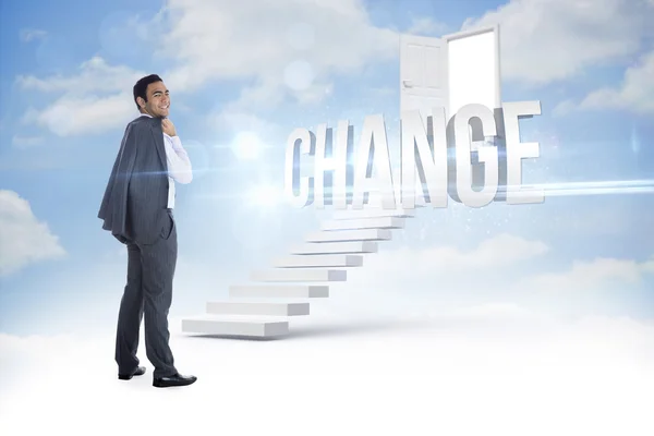 Change against steps leading to open door in the sky — Stock Photo, Image