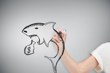 Businesswoman drawing loan shark clipart