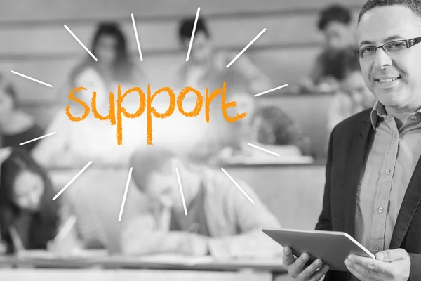 Support against lecturer standing in front of his class in lecture hall — Stock Photo, Image