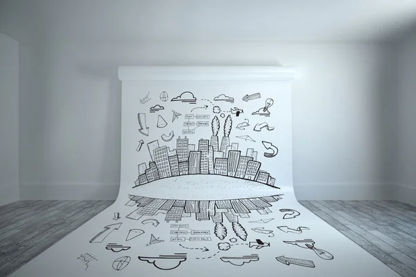 Beyin fırtınası doodle ile Cityscape — Stok fotoğraf