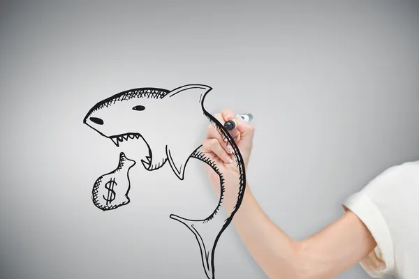 Businesswoman drawing loan shark — Stock Photo, Image