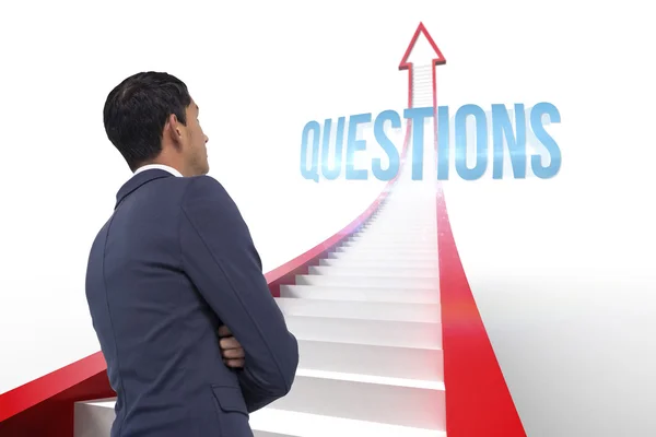 Questions against red arrow with steps graphic — Stock Photo, Image