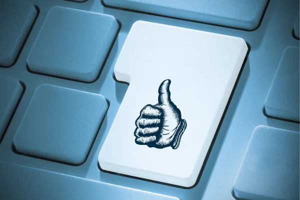 Composite image of thumbs up on enter key — Stock Photo, Image