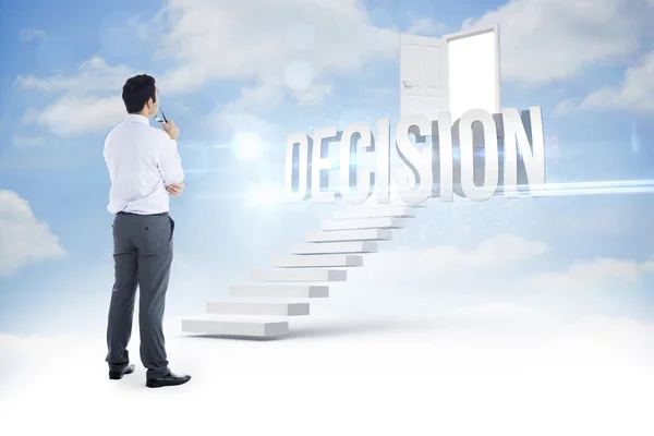 Decision against steps leading to open door in the sky — Stock Photo, Image