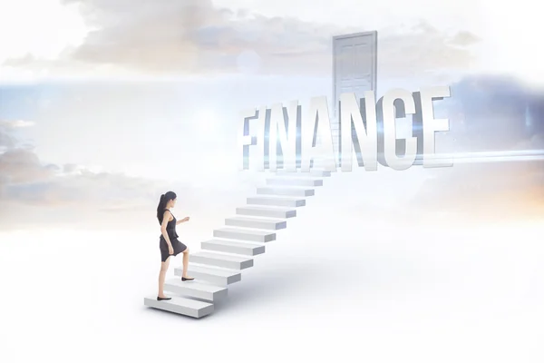 Finance against white steps leading to closed door — Stock Photo, Image