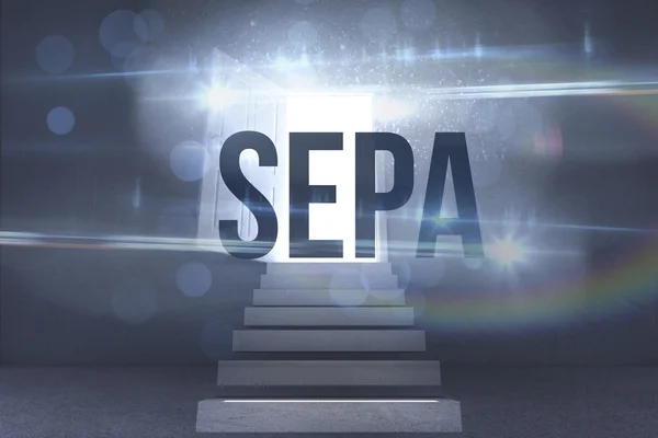 SEPA przeciwko kroki prowadzące do otwartych drzwi wyświetlone światło — Zdjęcie stockowe