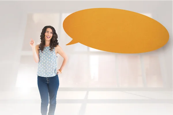 Brunette posing with speech bubble — Stock Photo, Image