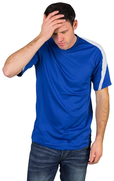 Disappointed football fan in blue — Stock Photo, Image