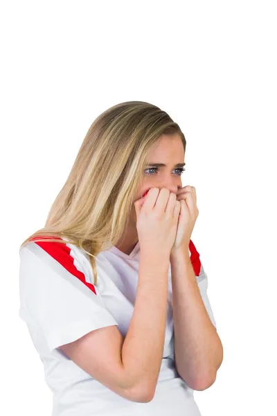 Abanico de fútbol nervioso en blanco — Foto de Stock