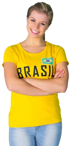 Football fan in brasil tshirt — Stock Photo, Image