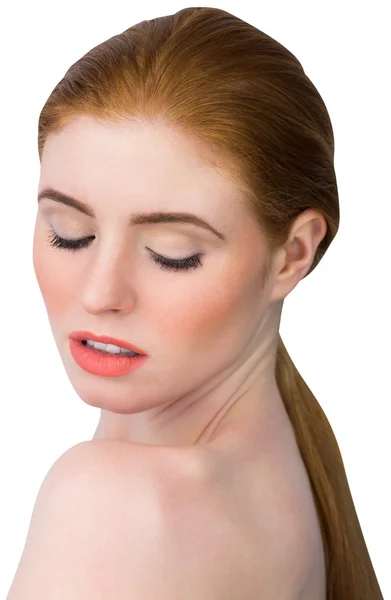 Redhead posing with eyes closed — Stock Photo, Image