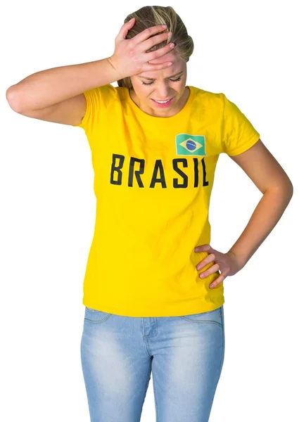 Disappointed football fan in brasil tshirt — Stock Photo, Image