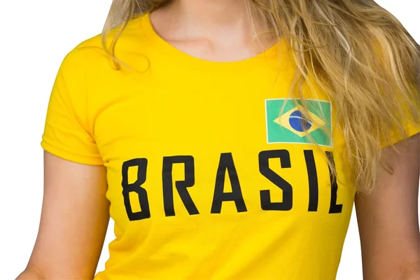 Fußballfan im brasilianischen T-Shirt — Stockfoto