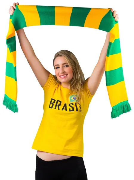 Excited football fan in brasil tshirt — Stock Photo, Image