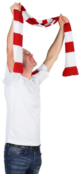 Cheering football fan in white — Stock Photo, Image