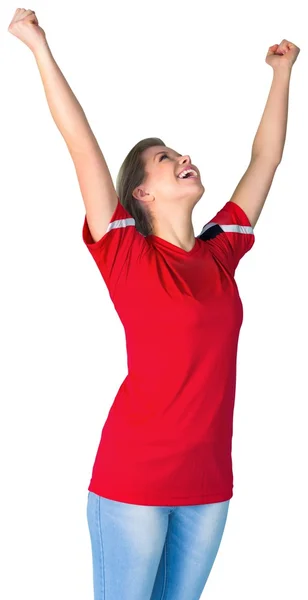 Cheering football fan in red — Stock Photo, Image