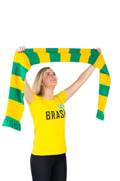 Excited football fan in brasil tshirt — Stock Photo, Image