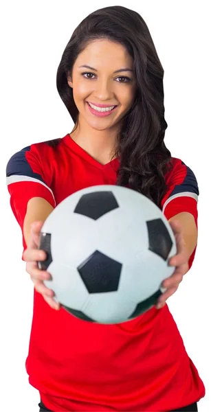 Pretty football fan in red — Stock Photo, Image