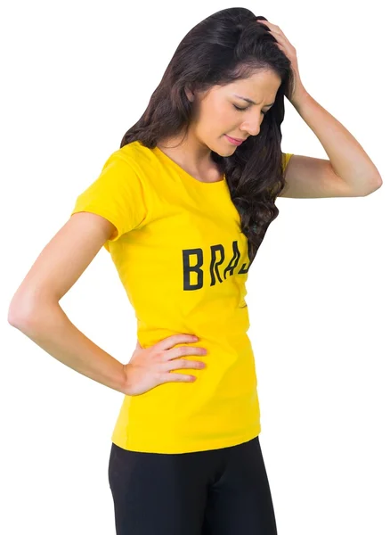 Disappointed football fan in brasil tshirt — Stock Photo, Image