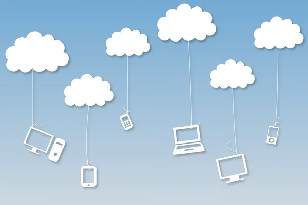 Dispositivi multimediali appesi alle nuvole — Foto Stock