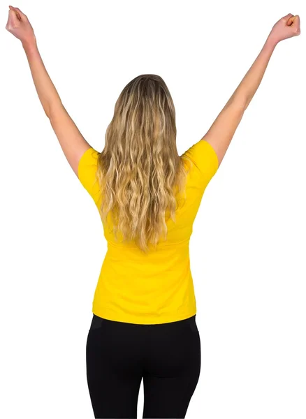Excited football fan in brasil tshirt — Stock Photo, Image