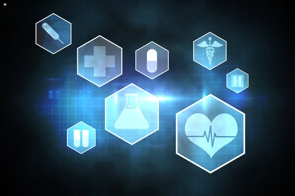 Medicinsk ikoner i hexagoner gränssnittsmenyn — Stockfoto