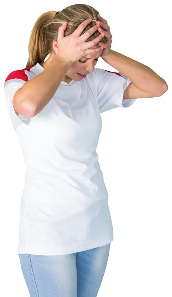 Disappointed football fan in white — Stock Photo, Image