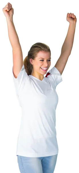 Football fan in white cheering — Stock Photo, Image