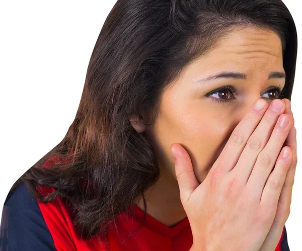 Nerveus voetbalfan in het rood — Stockfoto