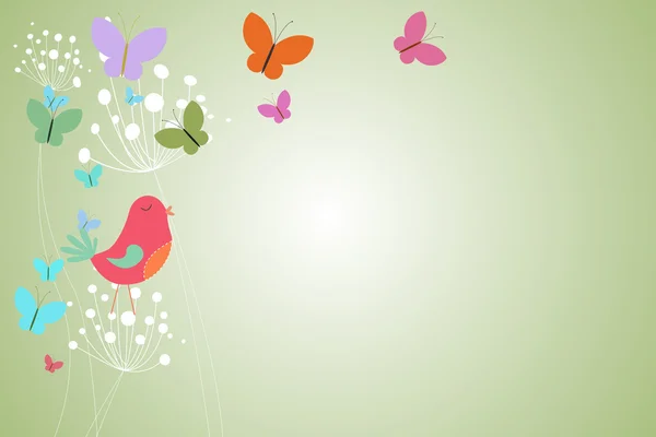 Dandelions kuşlar ve kelebekler — Stok fotoğraf