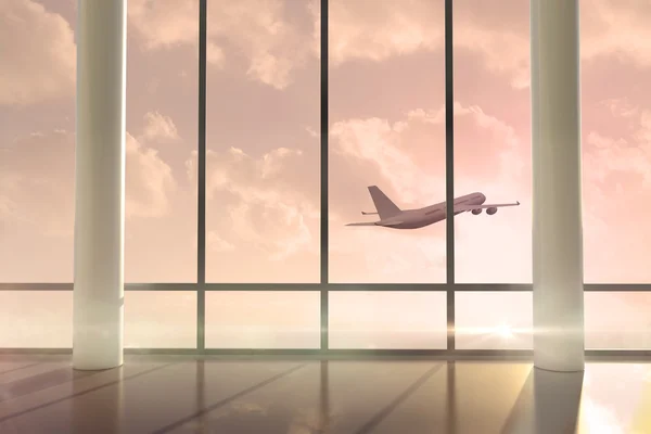 Avion survolant la fenêtre — Photo