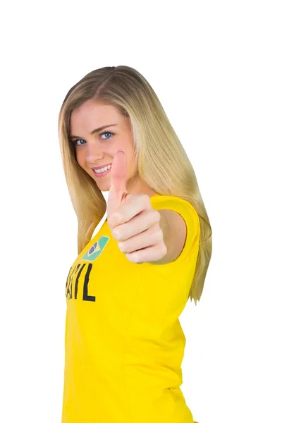 Football fan in brasil tshirt — Stock Photo, Image