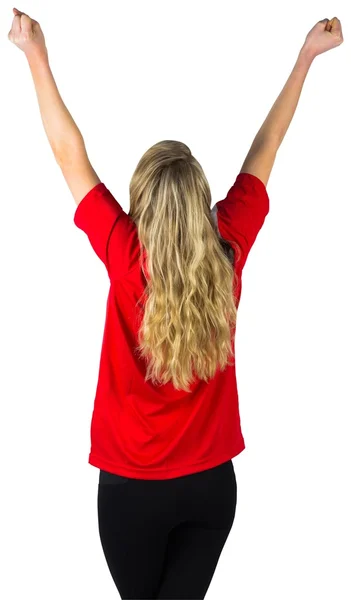 Cheering football fan in red — Stock Photo, Image